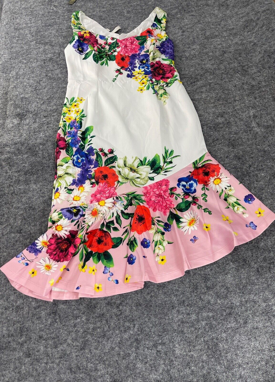 NWOT Floral White and Pink Mini Dress with Garden Print